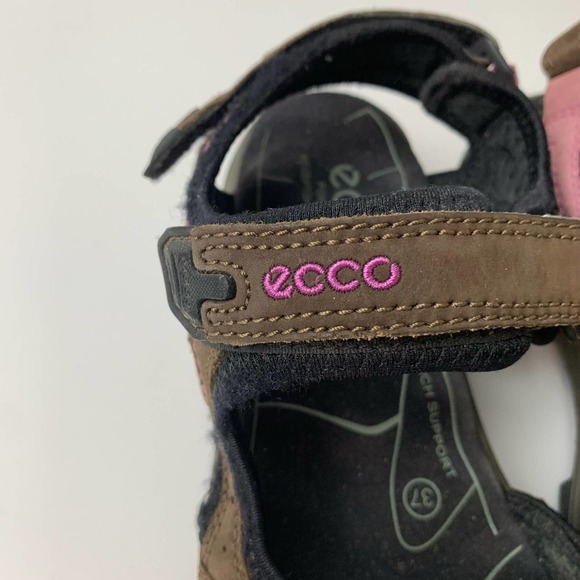 Ecco Sandals Size 37 Brown Pink Arch Support Anatomical Wave Footbed - Picture 2 of 11